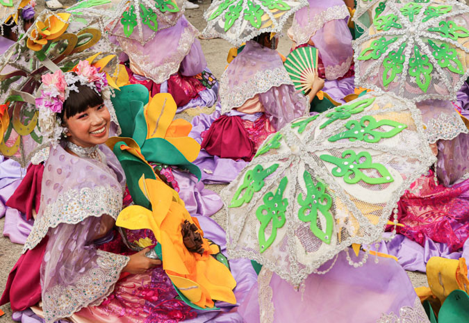 A close up photograph of pageant for Santacruzan